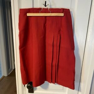 Parkhurst Tomato Red Pleated Wool Skirt